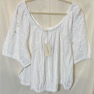 NWT Universal Thread Plus Size White Eyelet Linen Blend Embroidered Blouse/ Top
